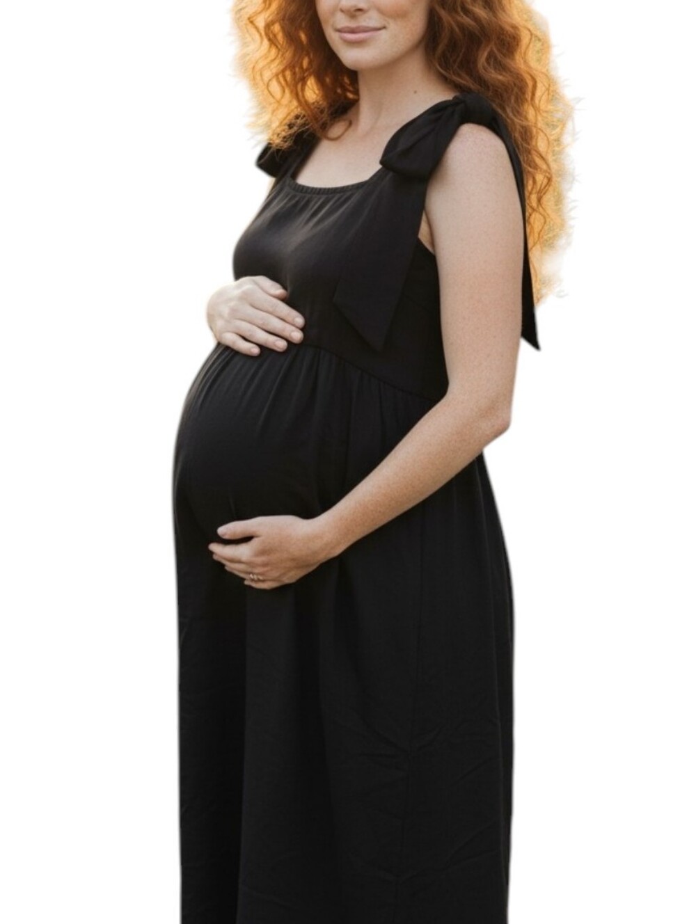 HATCH Black Tie-Strap Maternity midi Dress Bump Friendly Baby Shower  1/ Small